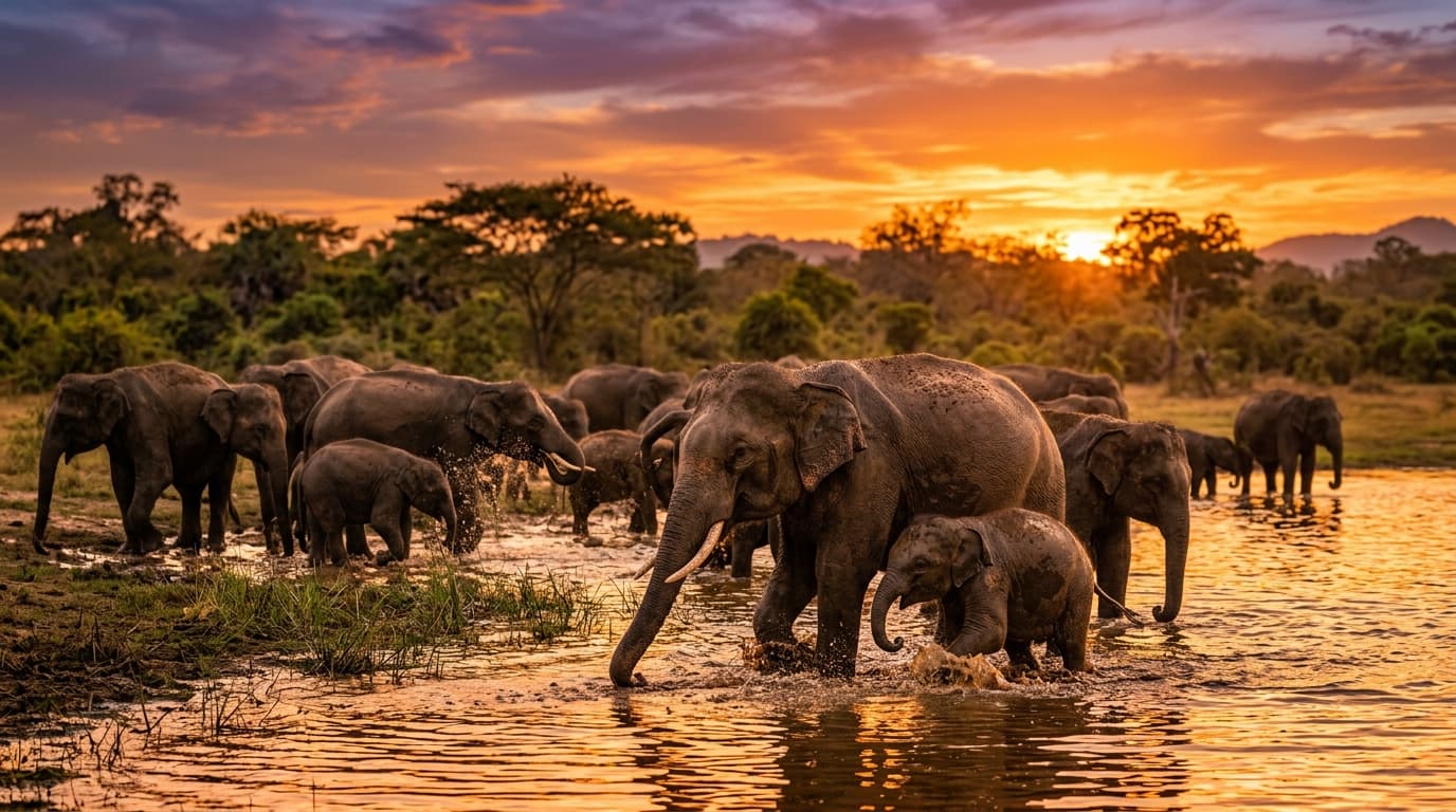 Elephant herd Sri Lanka